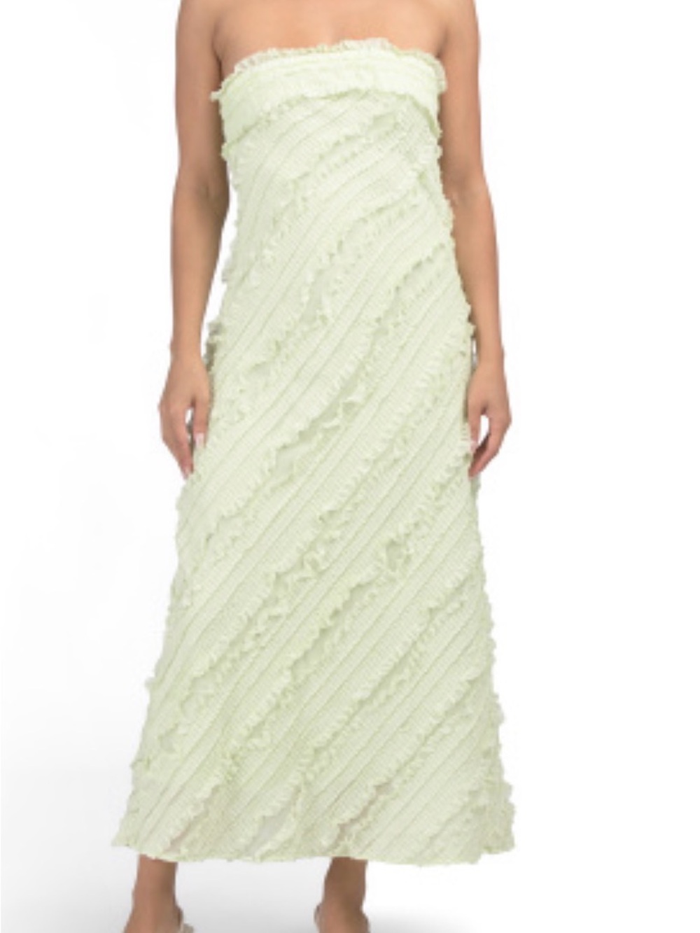 Caroline Constas Pale Mint Strapless Ruffle-Trim Maxi Dress